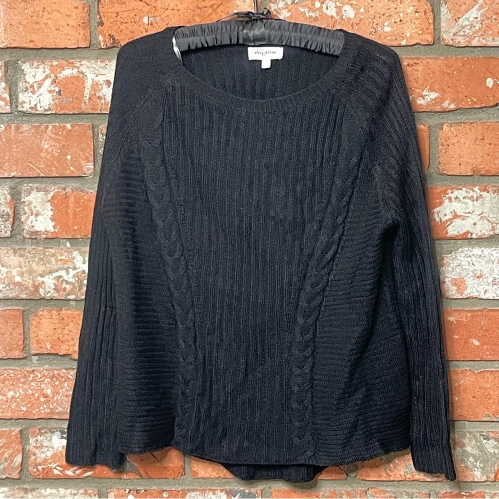 Eddie Bauer Black Cable-Knit Scoop Neck Sweater